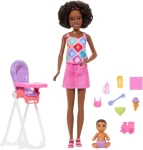 MATTEL Panenka Barbie Skipper Klub chůviček Set s miminkem a jídelní židličkou (JJB45)