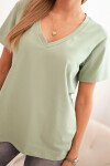 Dámská bavlněná blůza s výstřihem do V a krátkým rukávem tmavě mátová UNI