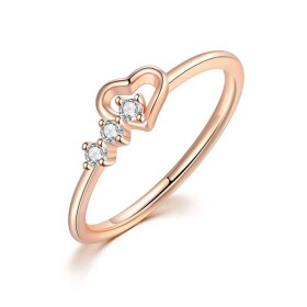 Prsten třemi zirkony srdíčkem Marco Rose Gold, Zlatá