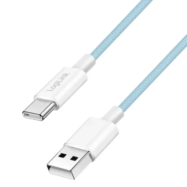 LogiLink USB-A - USB-C modrá / Nylonový kabel / USB 2.0 / 60 W / 0,5 m (CU0329)