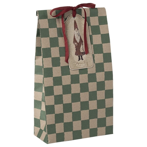 Maileg Papírový sáček Checker Green 30,5 cm – set 5 ks, zelená barva, papír