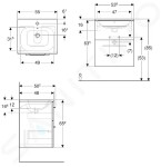 GEBERIT - Selnova Square Umyvadlová skříňka 635x538x480 mm, s umyvadlem, 2 zásuvky, ořech hickory 501.234.00.1