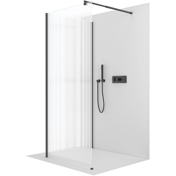 CERANO Sprchová zástěna Walk-in Onyx Corner Round L/P - 8 mm - kulatá vzpěra - černá matná, rýhované sklo - 80x120x200 cm