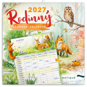 NOTIQUE Kalendář 2027 Rodinný, plánovací Zvířátka, 30 x 30 cm