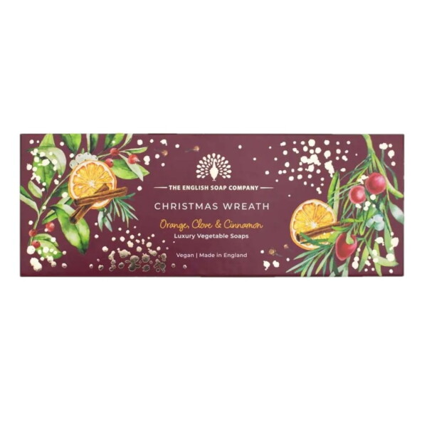 The English Soap Company Dárková sada mýdel Christmas Wreath – 3 x 100 g, červená barva, papír