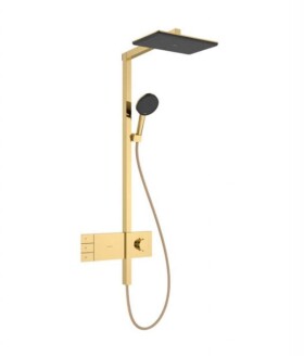 HANSGROHE - Raindance Alive Q Sprchový set s termostatem, 21x34 cm, 3 proudy, EcoSmart, leštěný vzhled zlata 24591990