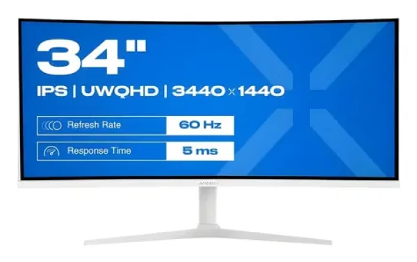 34" Japannext JN-IPS340UWQHD60C-C65W-HS-W / Monitor / IPS / UWQHD 3440x1440 / Curved 3800R / 60Hz / USB-C+HDMI+DP (JN-IPS340UWQHD60C-C65W-HS-W)