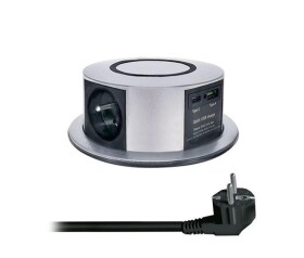 Solight 3z + USB A+C 20W PD, Wireless 10W, výsuvný blok zásuvek, 2m, stříbrný