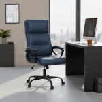 Kancelářské křeslo, tmavě modrá ekokůže, taštičkové pružiny, kovový kříž, kolečka na tvrdé podlahy