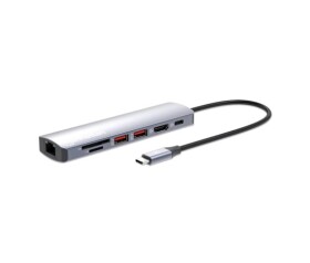 MANHATTAN Dokovací stanice USB-C 7v1, 1xHDMI, 1xUSB-C, 2xUSB, 1xRJ45, čtečka SD karet, šedá EDF_2549241