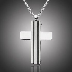 Pánský náhrdelník Michel chirurgická ocel - kříž, Stříbrná