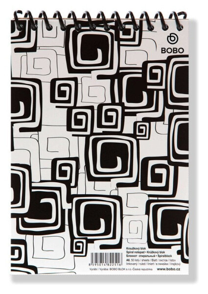 Blok BLACK WHITE s horní plastovou spirálou A6, linka, 50 listů