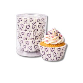 Dortisimo Košíčky na mini muffiny s tmavě fialovými srdíčky (100 ks)