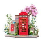 3D skládačka Zarážka na knihy Miniatura domečku Telefonní budka s knihami a květinami
