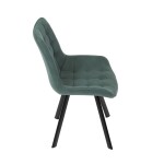 Židle jídelní, zelená látka v dekoru broušené kůže, černý kov