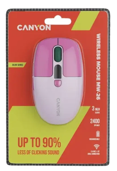 Canyon MW-26 růžová / Bezdrátová myš / LCD displej / Tichý klik / Dual Mode (CNS-CMSW26P)