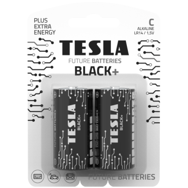 TESLA BLACK+ alkalická baterie C 2ks / LR14 / malý monočlánek / blister         (14140220)