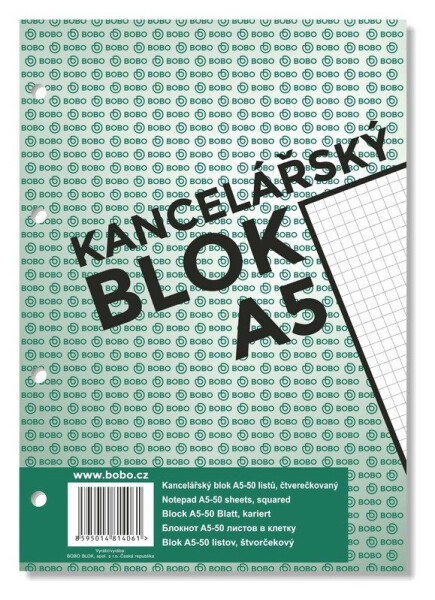 Kancelářský blok A5, čtvereček, 50 listů