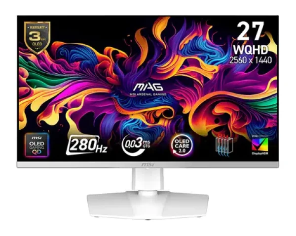 26.5" MSI MAG 272QPWDE QD-OLED X28 bílá / WQHD / IPS / 16:9 / 0.03ms / 1500000:1 / 250cd-m2 / HDMI+DP+USB-C / VESA (9S6-3CD79A-041)