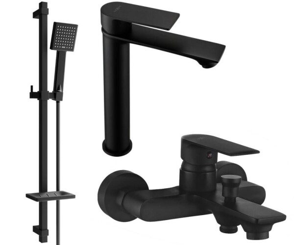 MEXEN - Royo DQ45 Set umyvadlové a vanové baterie s příslušenstvím, černá 72213DQ45-70