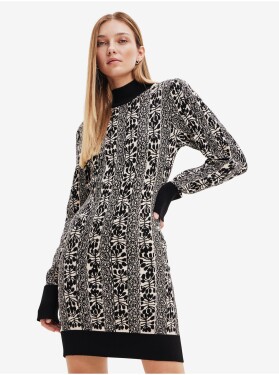 Béžovo-černé dámské vzorované svetrové šaty Desigual Francesca Lacroi dámské