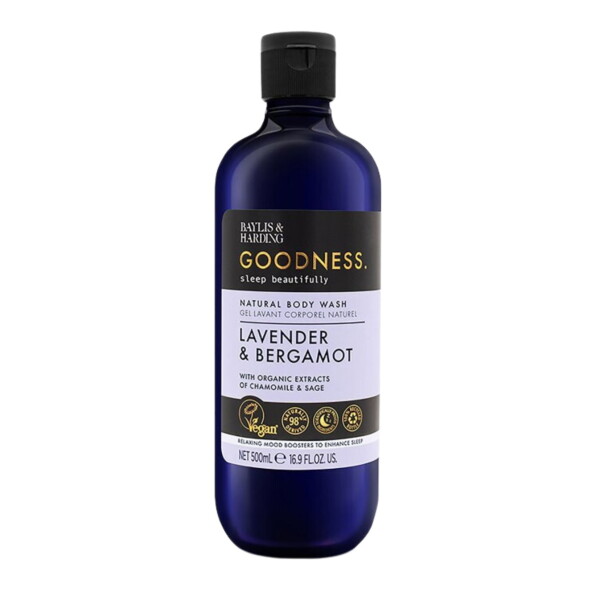 Baylis & Harding Přírodní sprchový gel Goodness Sleep Lavender/Bergamot 500 ml, fialová barva, modrá barva, plast