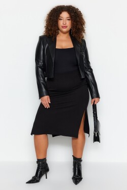 Trendyol Curve Black Plain Basic Interlock Pletená sukně nadměrných velikostí