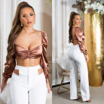 Sexy top Koucla Satin Look dlouhými rukávy Einheitsgroesse