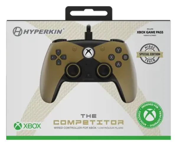 Hyperkin Competitor zlato-černá / Ovladač / Xbox Series X/S, Xbox One, PC / drátový / USB-C / Hall senzor (M01638-GD)