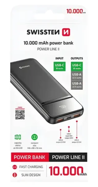 SWISSTEN POWER LINE II 10000 mAh černá / Power Bank