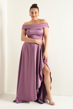 Lafaba Dámské levandulový lodičkový výstřih plus velikost saténové večerní šaty promoční šaty
