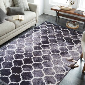 DumDekorace Protiskluzový koberec se stylovým vzorem 160 x 220 cm DYWHOR-N-01-BLA_160X220