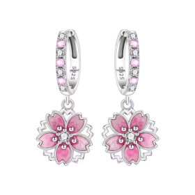 Stříbrné visací náušnice Sakura s růžovými květy - stříbro 925/1000, Růžová