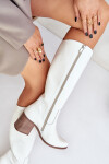 Kožené Holinky Před Kolena Na Podpatku Bílé Zazoo 3675 41