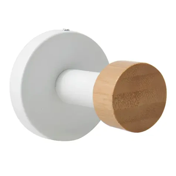 MSV IANA háček na ručníky matný bílý / bambus / průměr 52 x 55 mm