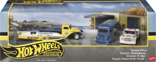 Hot Wheels 3ks prémiový angličák s týmovým tahačem - závod Le Mans - Mattel Hot Wheels