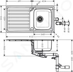 HANSGROHE - Dřezy Vestavný dřez S4113-F340 s odkapávací plochou a automatickým odtokem, nerezová ocel 43337800