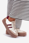 Kožené dámské sneakersy na platformě Zazoo N1234 béžovo-červené 38