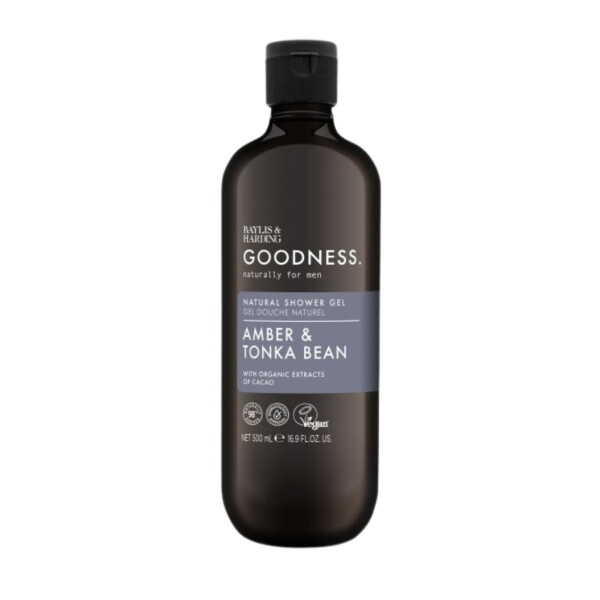 Baylis & Harding Přírodní sprchový gel pro muže Goodness Amber/Tonka Bean 500 ml, modrá barva, hnědá barva, plast