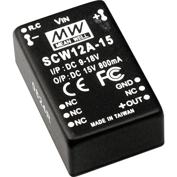 Mean Well SCW12B-12 DC/DC měnič napětí 12 W Počet výstupů: 1 x Obsah 1 ks