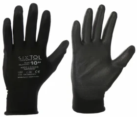 SIXTOL GLOVE PE-PU 10 černé / Rukavice pracovní z polyesteru polomáčené v polyuretanu / velikost 10 (SX5047)