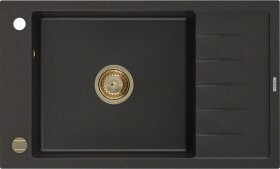 MEXEN/S - Elias granitový dřez 1 s odkapávačem 795 x 480 mm, černá/zlatý metalik, + zlatý sifon 6511791005-75-G