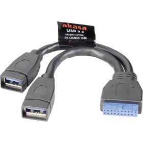 Akasa USB kabel USB 3.2 Gen1 (USB 3.0 / USB 3.1 Gen1) plochý konektor 19pol., USB-A zásuvka 0.15 m černá pozlacené kontakty, UL certifikace AK-CBUB09-15BK