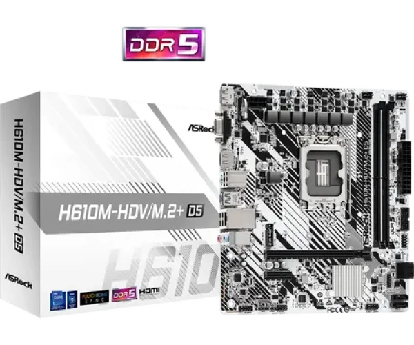 ASRock H610M-HDV/M.2+ D5 Bílá / H610 / LGA 1700 / 2x DDR5 / PCIEx16 / 1x GLAN / mATX (90-MXBM50-A0UAYZ)