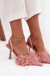 Lodičky s peřím a odhaleným patou růžové Belice 39