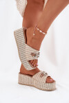 Dámské Pantofle Na Klínu S Pleteninou A Dekorací Béžové Isolene 41