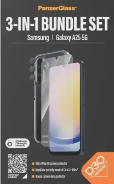 PanzerGlass Bundle Hoops + Tvrzené sklo UWF + Hard Case D3O / Ochranná sada pro Samsung Galaxy A25 5G / Transparentní (B0466+7335)
