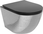 MEXEN - Lena Závěsná WC mísa včetně sedátka s slow-slim, duroplast, černá mat / stríbrný vzor 30224072