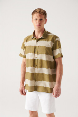Avva Men's Khaki Cotton Short Sleeve Shirt