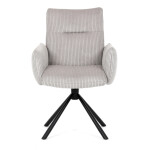 Židle jídelní, krémová manšestrová látka, 360° vratný mechanismus, černý kov